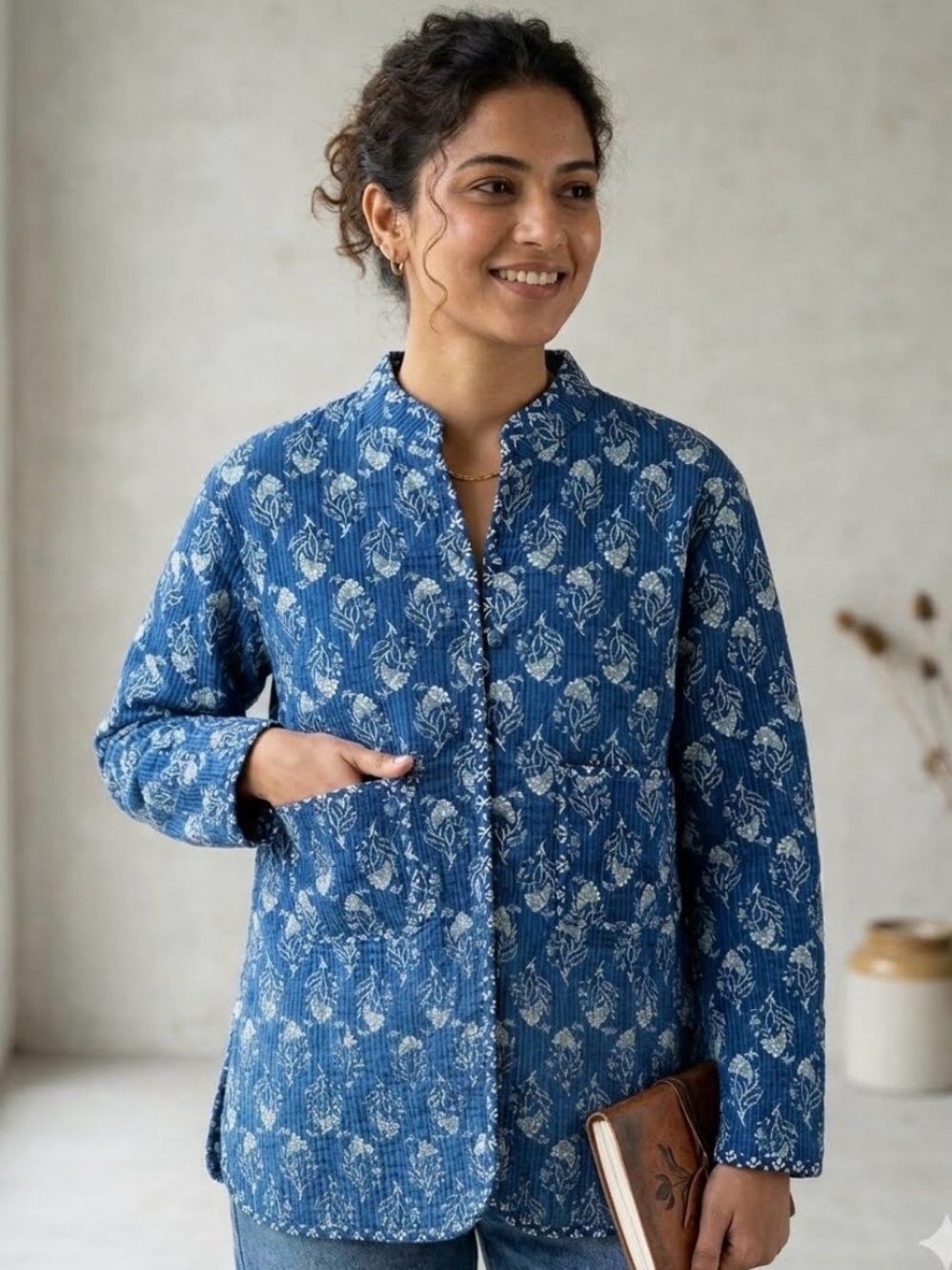 Hand Block Printed Quilted Cotton Reversible Jacket XL